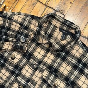 Forever 21 Flannel Shirt Men's 1X Black Beige Plaid‎ Long Sleeve Button Front